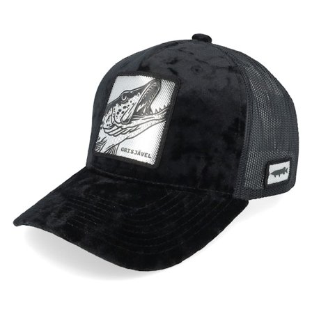 Skillfish - Sort trucker Kasket - Grisjävel Silver Velvet Black A-frame Trucker @ Hatstore