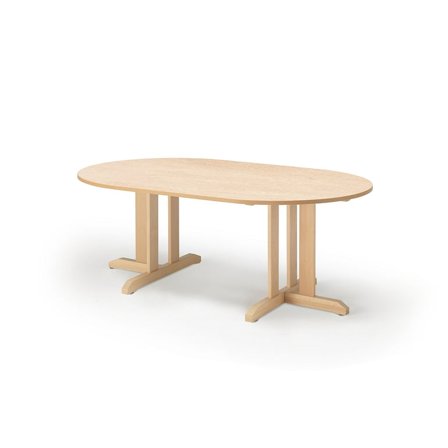 Table KUPOL, oval, 1500x800x600 mm, beige linoleum, birch