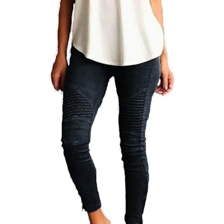 Sköna Svarta Stretchiga byxor med fickor och mönstrade ben