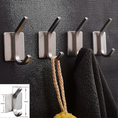 Håndklestativ Håndklekrok, 3m kroker, Selvklebende kroker for bad, Selvklebende kleskrok Festes på vegg Børstet rustfritt stål 4-pakning
