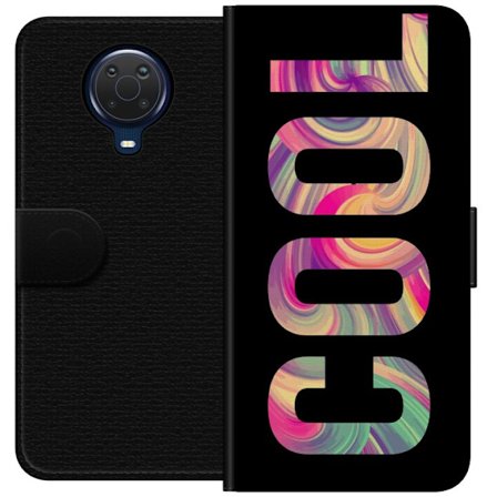 Yhteensopiva Lompakkokotelo Nokia Nokia G20 Nykytaiteellinen typografia taiteilu sanaa LOVE nestemäisissä sateenkaariväreissä mustaa taustaa vaste