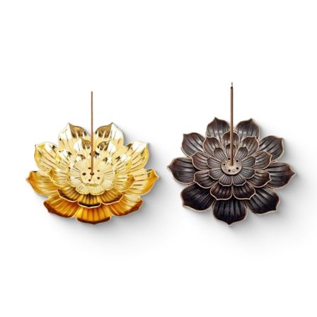 Gyllene & Svart Rökelsehållare med Bricka, Multifunktionell Brännare & Stickhållare Combo, Avtagbart Askfat Set