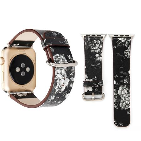 Armband För Apple Watch 38/40/41mm - Pu-läder Blommig Svart & Vit