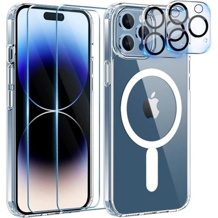 Integrerat magnetiskt cirkelfodral för iPhone 15 PRO MAX och 2 härdade skärmglasögon och 2 Phonillico kameraskydd