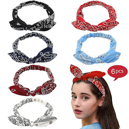 Joustavat solmitut bandana-päännauhat naisille, vintage-kukallinen ja kanin kuvio, turban, hiuslisäkkeet, 6 kpl