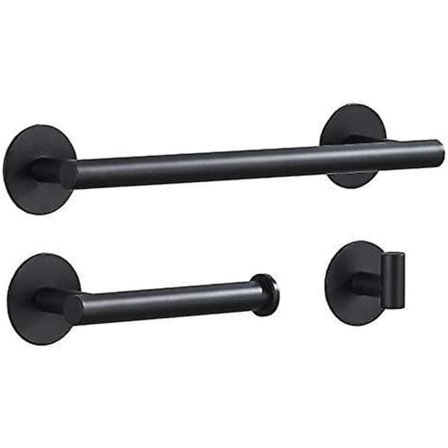 Matt Svart 30cm Badehåndkleholder Med Toalettpapirholder Og Henger, Liming Ingen Boring Badtilbehør, 3 Stykker