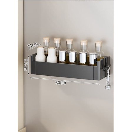 Magnetisk krydderihylde til køleskab, selvklæbende papirhåndklædeholder til køkken Grå