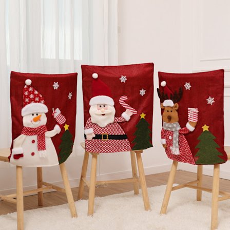 3 st julröda printed stolsöverdrag Gammal man Älg Snögubbe stolsöverdrag Matsalsinredningstillbehör 56*47cm