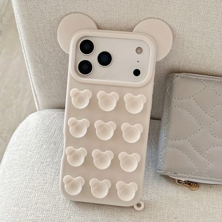 Yndigt 3D Bjørn Silikone Telefoncover med Sugekop, Designet til Kompatibilitet med iPhone 17 Promax