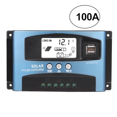 MPPT 100A Solcellsladdningsregulator Dubbel USB LCD-Skärm 12V 24V