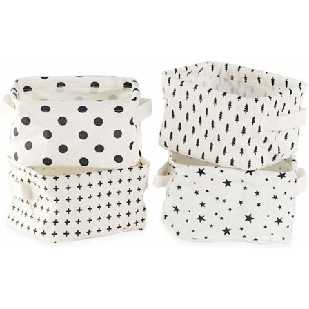 Käytännöllinen pellavakangaslaatikko taittuva puuvillapöytäjärjestäjä meikeille ja leluille painettu tähti/pisteet/puut valkoinen kuvio