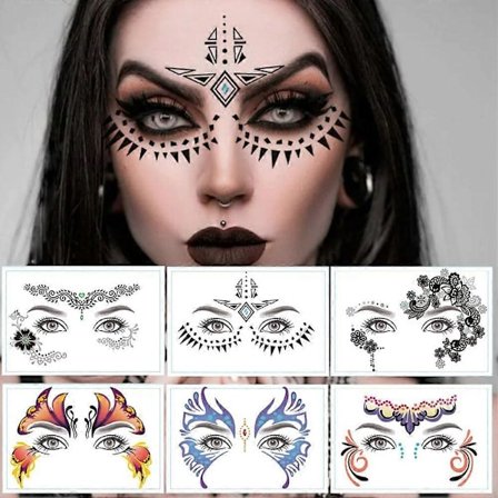 9-pack Ansikte Ögon Makeup Tatuering Klistermärken Vattentät Svart Spets Öga Ansikte Temporär Tatuering för Kvinnor Flickor Halloween Jul Maskeradfest