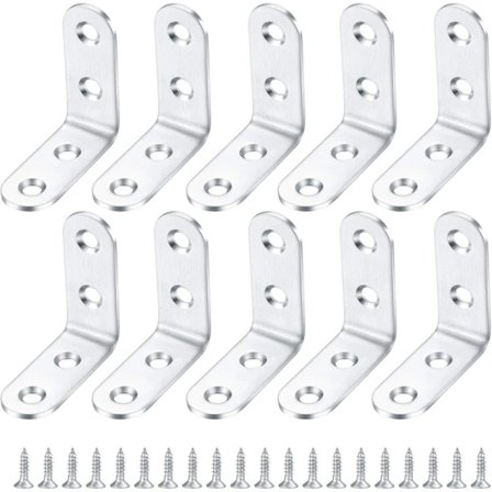 10 stk. L-formede hjørnevinkelbeslag i rustfrit stål, retvinklede forbindelsesbeslag, 90-graders hjørnesamlinger til hylder, møbler med skruer