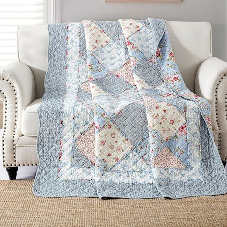 Blått sengeteppe 130x150cm, mykt og behagelig 100% bomull enkelt sengeteppe, blå mønstret patchwork sengeteppe, ekte patchwork sengeteppe, egnet