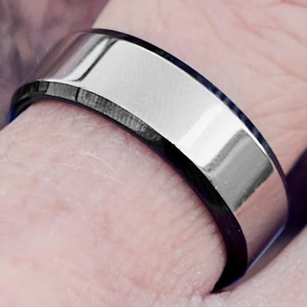 Anello inclinato in acciaio nero e argentato per uomini - Anelli in acciaio