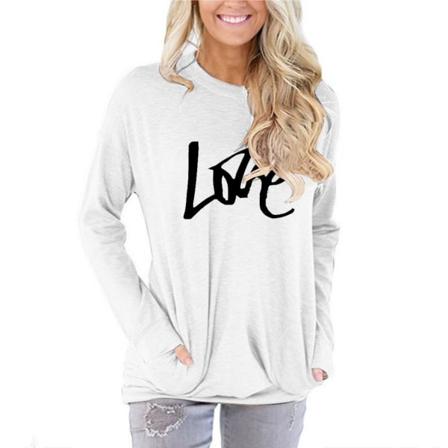 Kvinnors Love Print Casual Lös T-shirt Blus Tunika Top Tee
