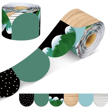 Bølgekant Opslagstavlekanter 20 m, Scandi Bjerge Tema Dekorativ Kant til Skole Klasseværelse Kontor Fest Vægdekoration