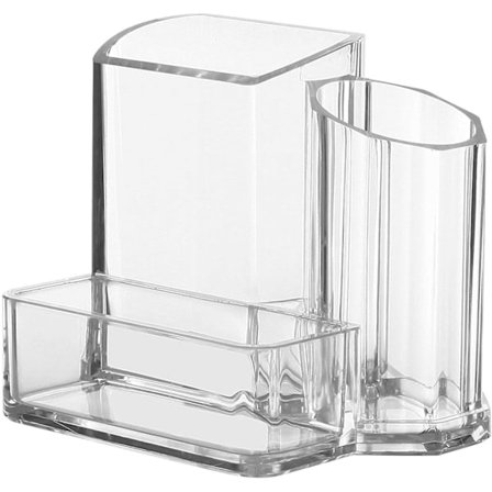 Akryl Skrivebordsartikler Organizer Holder, Kontor Skrivebord Caddy med 3 Rum, Multifunktionel Pen Telefon Fjernbetjening Papirvarer Opbevaringsboks (