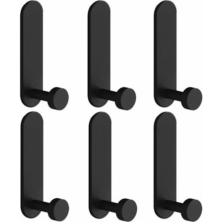6-pack självhäftande mattsvarta handdukskrokar, vattentäta badrumskrokar, klibbiga duschväggskrokar för att hänga badrock, kläder, hatt