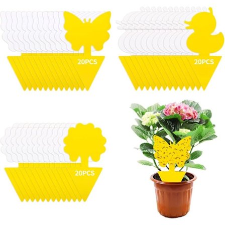 60 stk. insektfeller, gule fluefeller, selvklebende plantebeskyttelse, innendørs anti-mygg, fluefanger for kjøkken