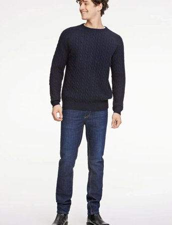 Lindbergh Lambswool Raglan Cable O-Neck Knit - Navy - L