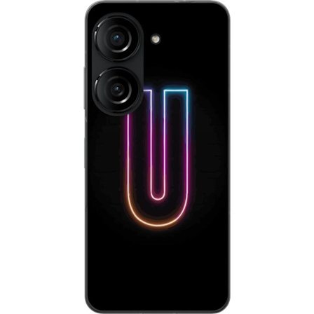 Yhteensopiva Puhelinkuori Asus Asus Zenfone 10 Minimaalinen neonkirjain U kirkkaalla valaistustehosteella mustaa taustaa vasten
