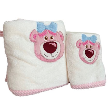 2 KPL Söpö Karhukuvioiset Kylpypyyhkeet Pehmeä Imukykyinen Korallifleece Valkoinen