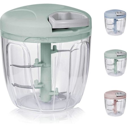 Manuel løghakker med 3 rustfri stålblade. Multifunktionel hakker og blender til løg, hvidløg, kød, nødder og andre fødevarer.