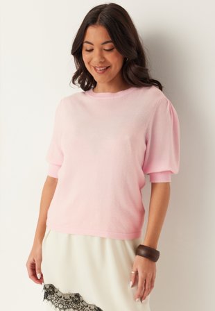 VILA - Viril 2/4 SLEEVE O-NECK KNIT T - Cherry Blossom Detail:LIGHT MELANGE