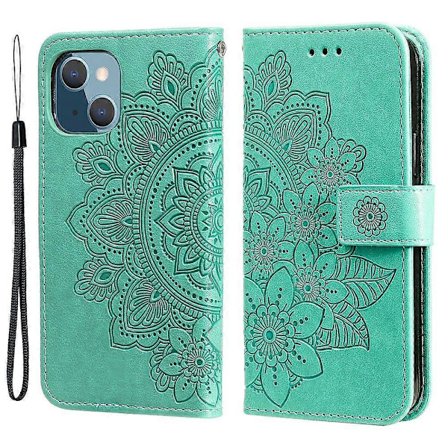 Blomsterpræget pung Anti-ridse Læder Telefon Stand Beskyttelsesetui til iPhone 13 mini 5.4 tommer