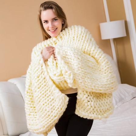 Groft Chenille håndvævet tæppe uldtæppe Chenille sofa Island garn tæppe sofabetræk Beige 50*50 cm