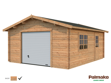Palmako Roger Garage 24,8 m²/inv. 23,9 m², med port, brun, impr., Stugor & förråd
