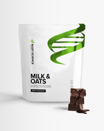 4 x Måltidsersättning - 1 kg - Dark Chocolate - Body Science Milk & Oats - Enkelt mellanmål, Kosttillskott, Viktnedgång, Måltidsersättning
