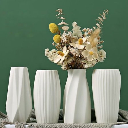 Vaset med 4 små vaser som bordsdekorationer - Keramiskt vasset Vit matt vas som dekoration i vardagsrummet B