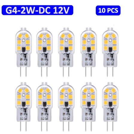 10-pack G4 LED-lampa 2W, DC 12V, 6000K Vit