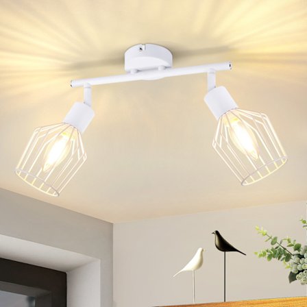 NETTLIFE 2 E14 Takspotlights - Metall, 350° Roterbar Industriell Hallampa, Vägglampa för Hall och Vardagsrum, Vit