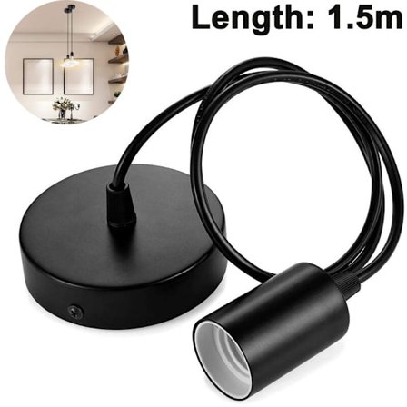Pendellampe i metal, E27-fatninger med kabel, ledningspendel, pendelledning, ideel til loftsbelysning, 1,5 m, sort