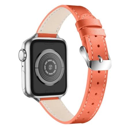 Apple Watch (45mm) tyylikäs kellonhihna aitoa nahkaa - Oranssi Orange