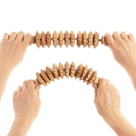 Massageapparat - TUULI - Anticellulitemassör - Naturligt trä - Lymfdrenage - 40x5 cm