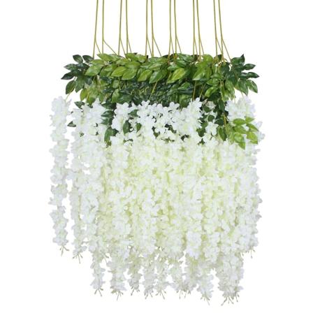 12 stk kunstig silke wisteria vinstokk hengende blomstergirlander streng hjem fest bryllupsdekorasjoner White