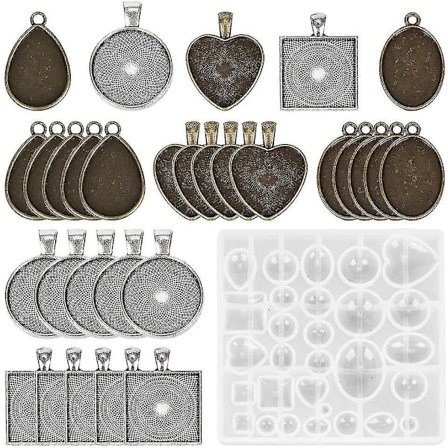 Silikonhartsgjutformar Smyckestillverkning Hänge Bricka Metallbaksida