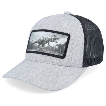 Kiddo Cap - Grå trucker Keps - Kids T-rex Dino Heather Grey/Black Trucker @ Hatstore