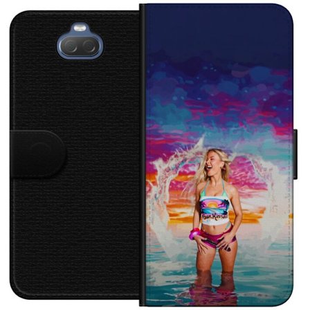 Kompatibelt Lommeboketui til Sony Xperia 10 Blond kvinne i fargerik strandantrekk som leker i havet ved solnedgang