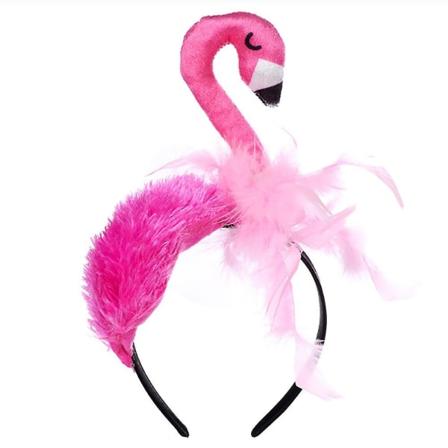 Hodebånd Flamingo, Hodeplagg, Plysj, Tiara, Kostyme, Forkledning, Temafest, Karneval