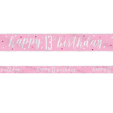 Happy 13th Birthday Banderoll Rosa & Silver