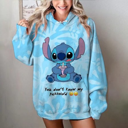 Disney Stitch-tryck Cartoon Hooded Sweater Jacket Kläder Hoodie Oversize Design Känsla Lös och Bekväm