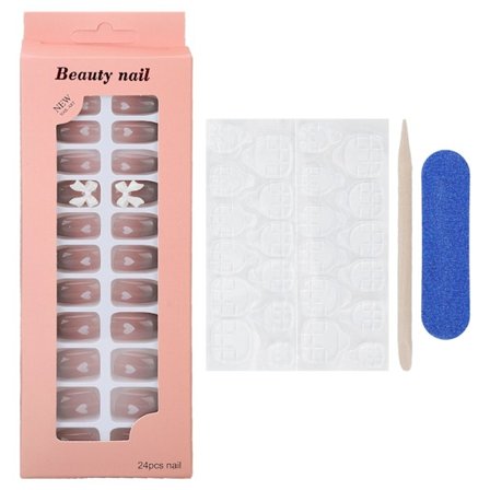 24 stk falske negler, fasjonable selvklebende fulldekkende trykk på negler for jenter og kvinner A06