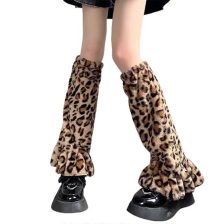 Harajuku Plys Benvarmere til Kvinder - Gotisk Punk Retro Leopardprint