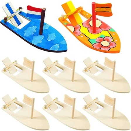 DIY Træsejlbåd, 8 Dele Træbåds Legesæt Maleri DIY