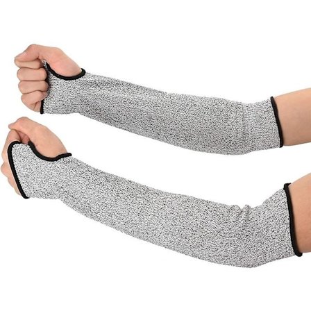 Käsivarsisuoja, palovammalta suojaava taso 5, hankausta kestävä turvakäsivarsisuoja peukaloaukolla, leikkausta kestävä käsivarsisuoja